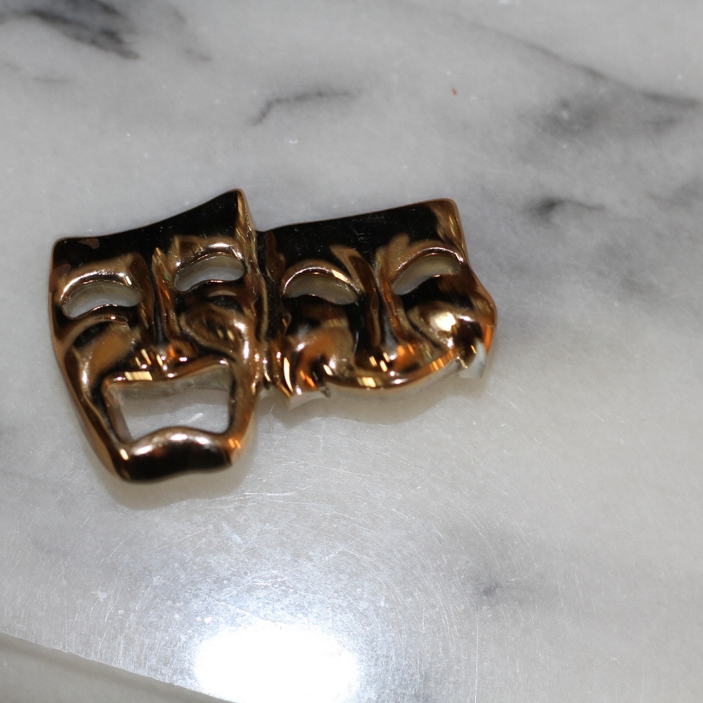 Drama Mask Smile Now, Cry Later Brooch